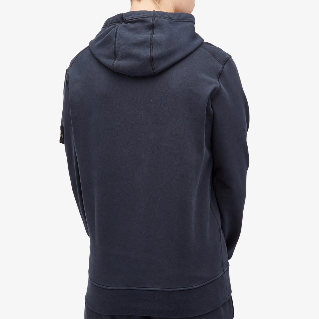 Stone Island Men's Cotton Fleece Garment Dyed Hoodie Navy Blue